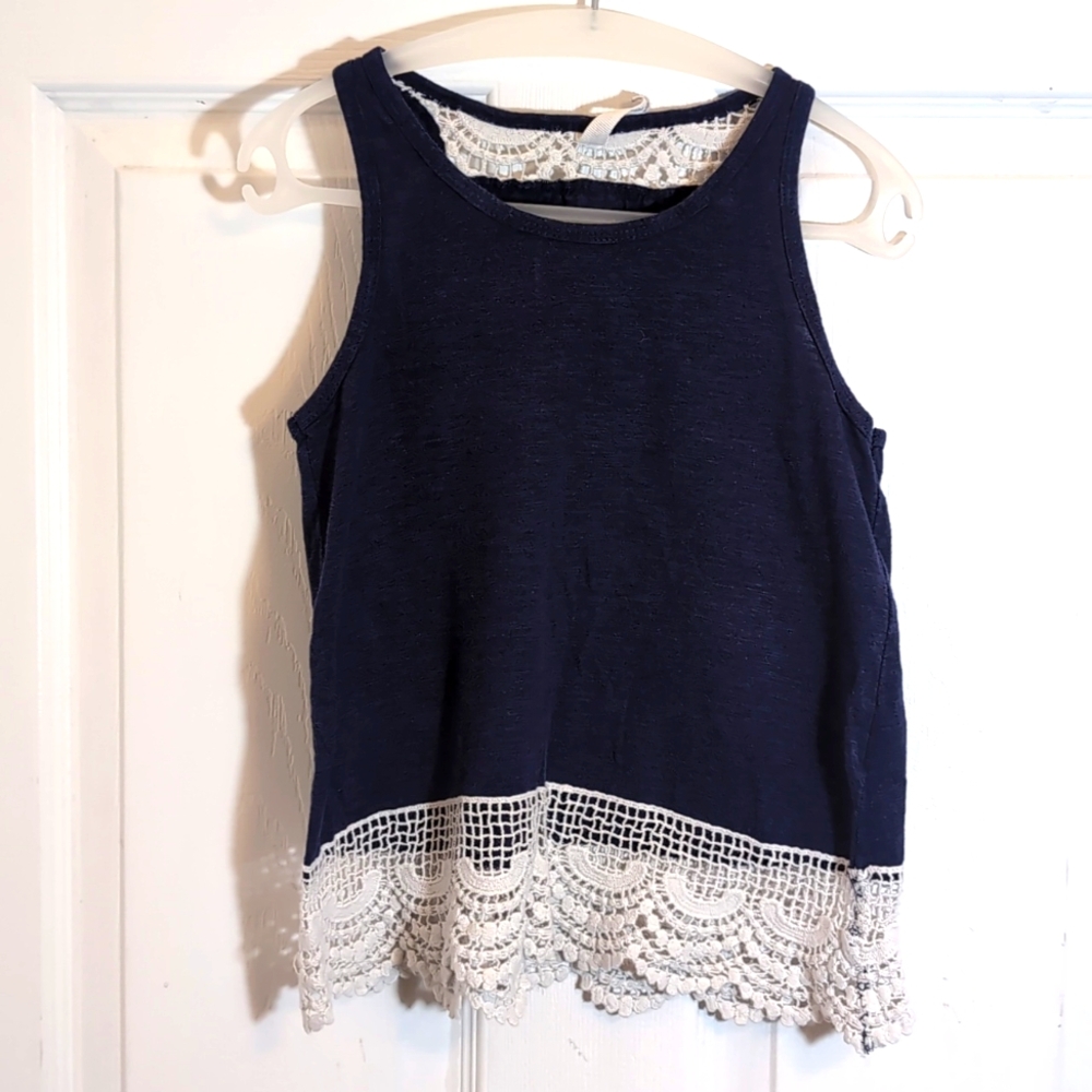 Pink Lemonade Girls Navy Blue tank top with embroidered bottom Size 10
